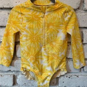 Yellow Floral Long Sleeve Swimsuit - 18m
